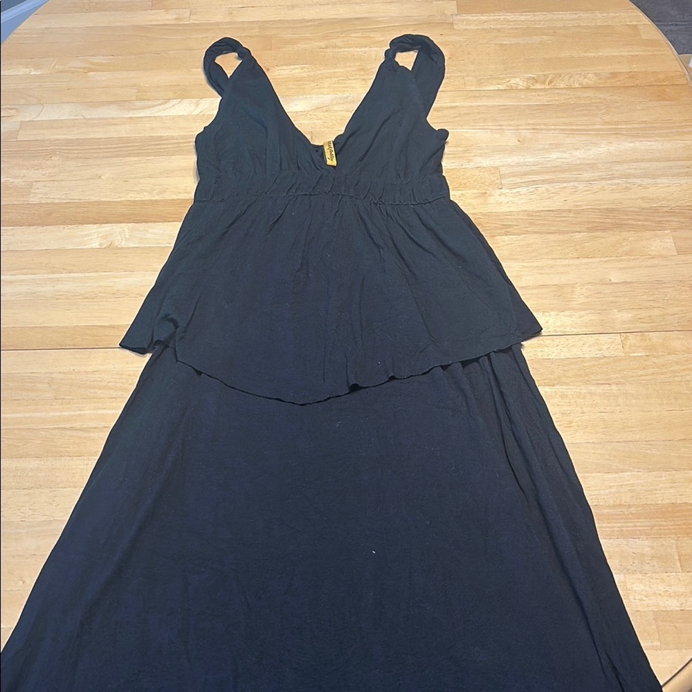 Rachel Pally White Label Black Sleeveless V-Neck Tiered Maxi Dress